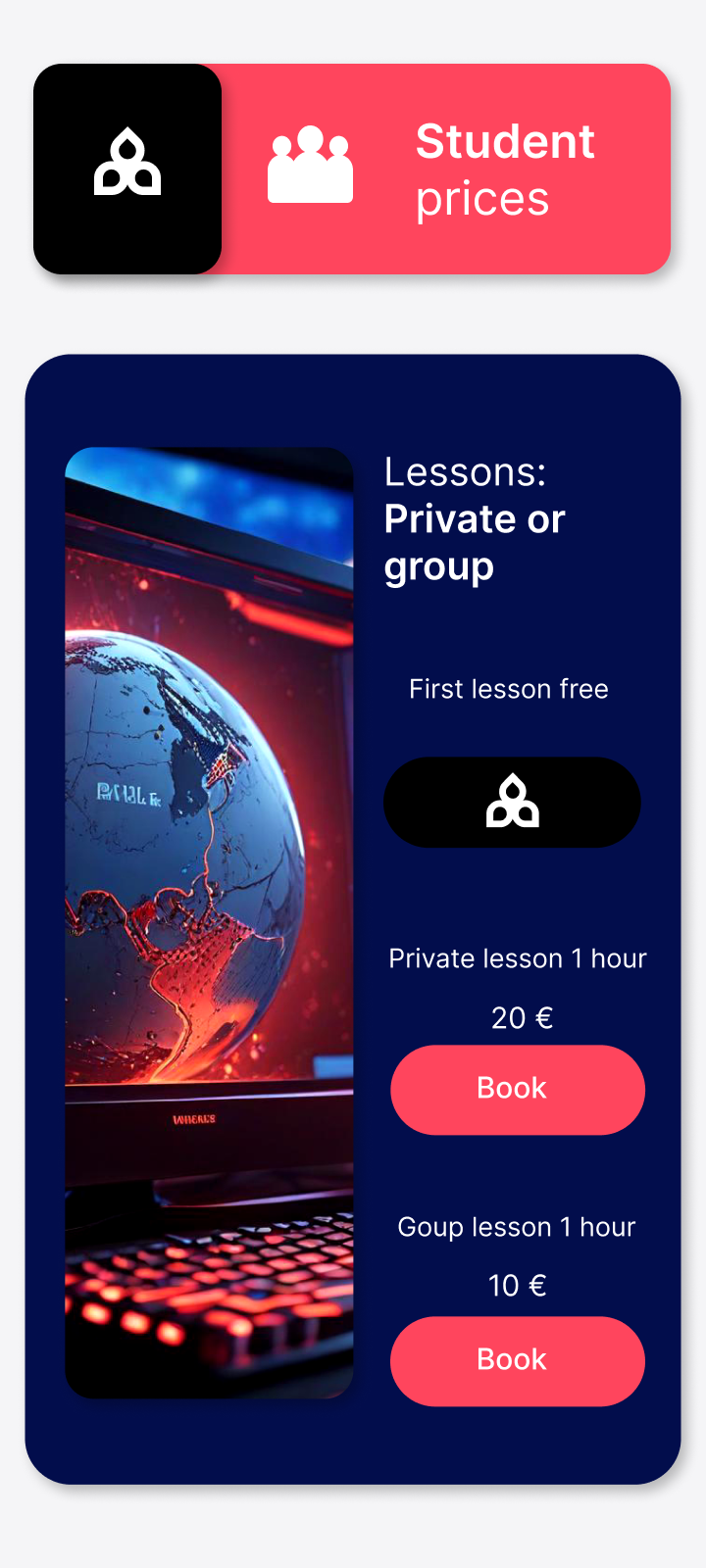 student prices Book english french lesson english lessons group lessons 10 € Private lessons 20 €